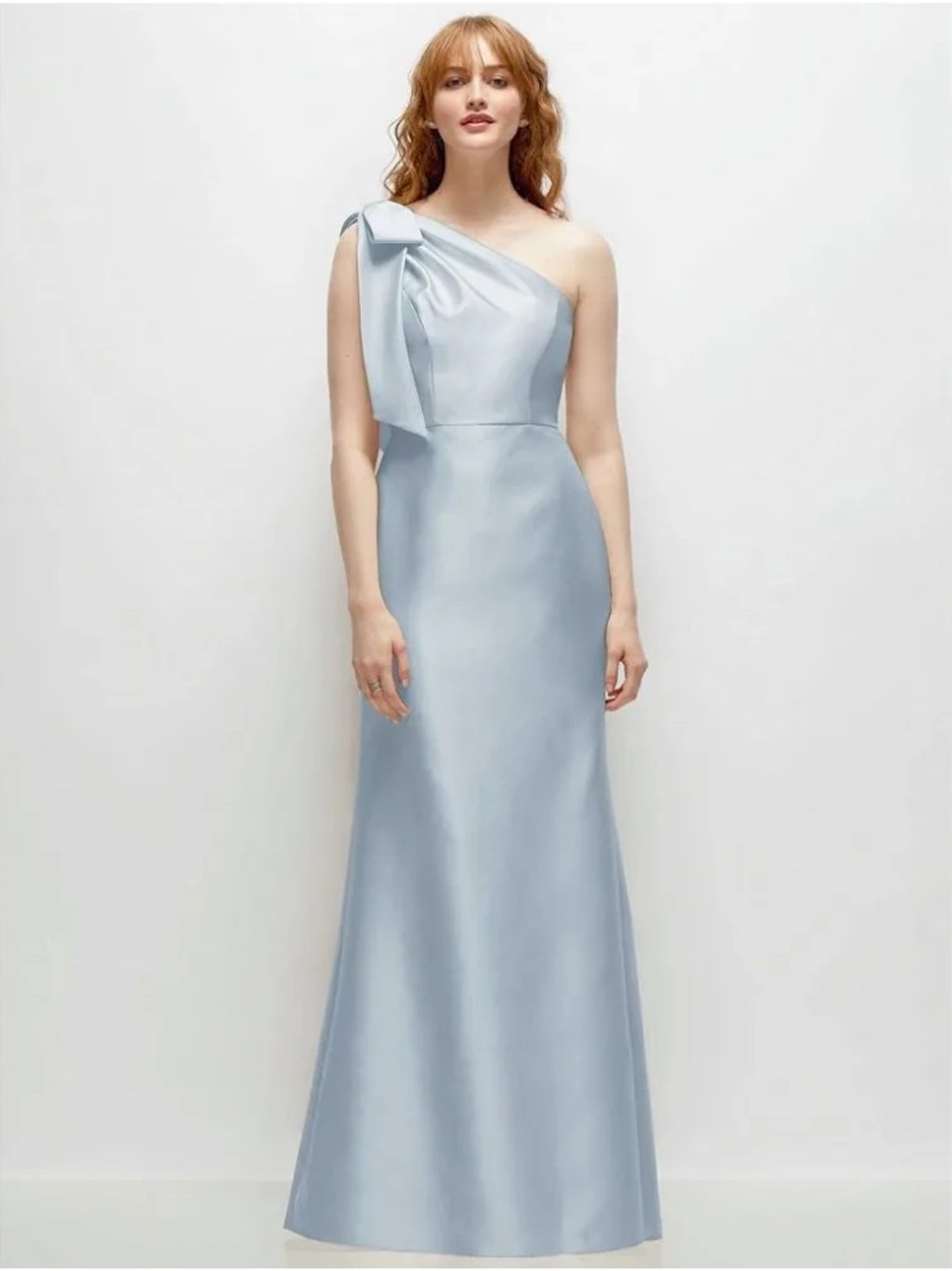 ALFRED SUNG One-Shoulder Satin Gown in Mist